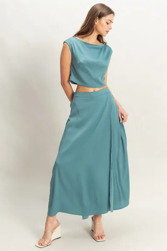 HYFVE Sleeveless Top and Maxi Skirt Set DUSTY BLUE Easy Apparels