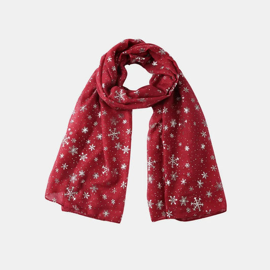 Thermal Snowflakes Polyester Scarf Scarlet One Size Easy Apparels