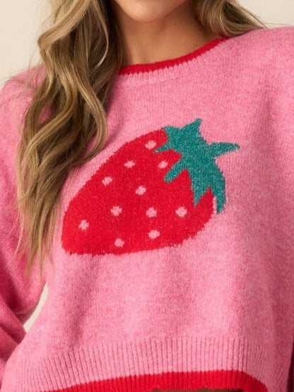 Trendsi Strawberry Round Neck Long Sleeve Sweater