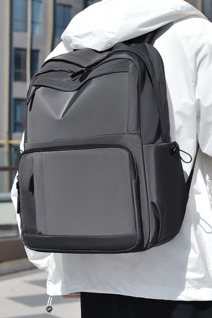 Multi-Pockets Solid Color Backpack Bag Light Gray One Size Easy Apparels