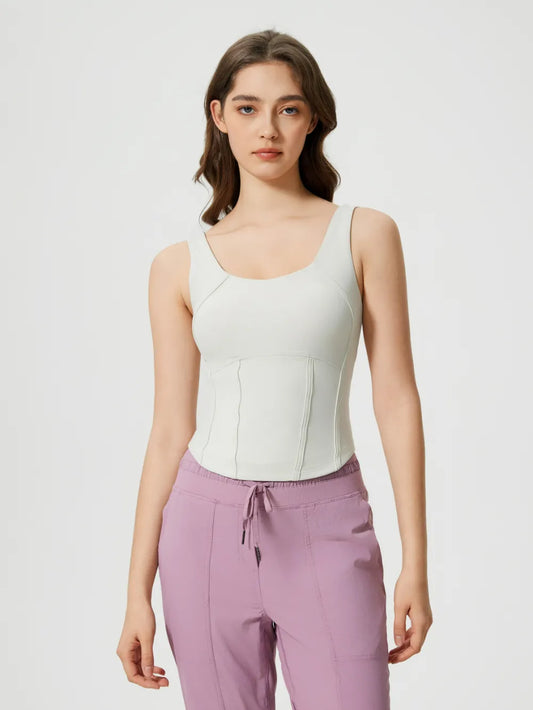 Millennia Round Neck Wide Strap Active Tank with Detachable Chest Pads White Easy Apparels