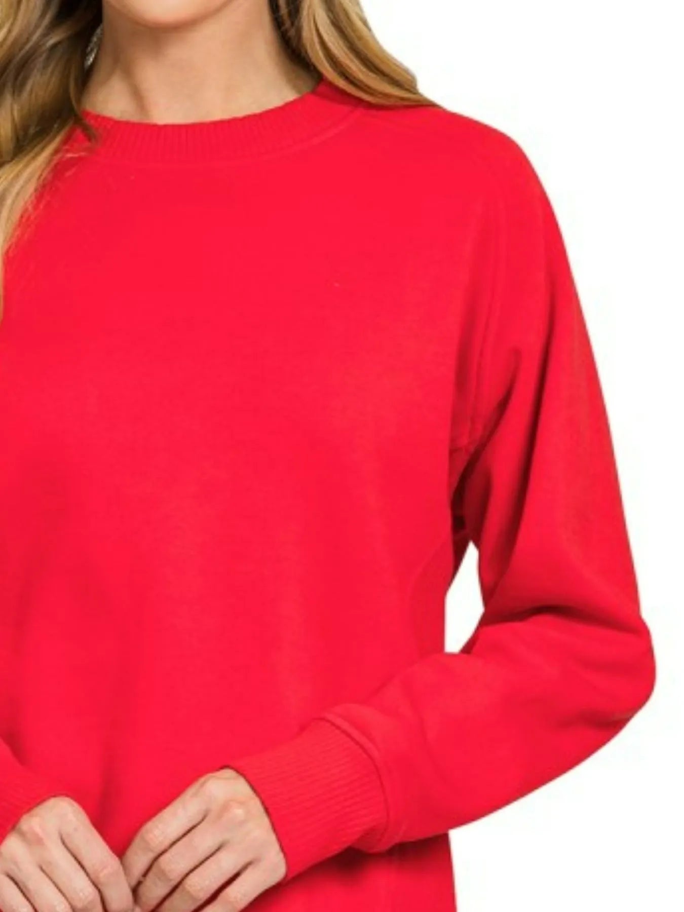 Trendsi Zenana Fleece Round Neck Ribbed Side Raglan Sweatshirt