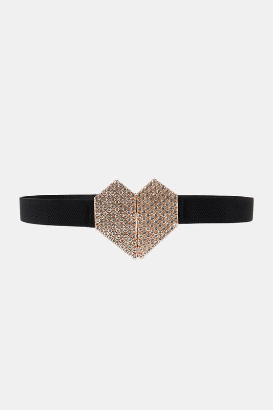 Rhinestone Heart Buckle Elastic Belt Black One Size Easy Apparels