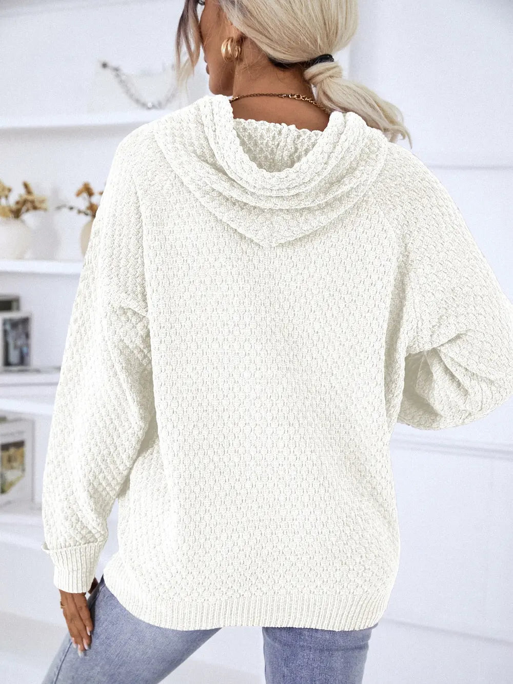 Texture Drawstring Long Sleeve Hooded Sweater Easy Apparels