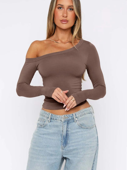 Trendsi One Shoulder Long Sleeve Crop T-Shirt