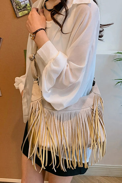 Suede Fringe Adjustable Strap Shoulder Bag Easy Apparels