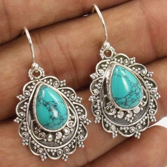 Artificial Turquoise Alloy Teardrop Dangle Earrings Turquoise One Size Easy Apparels
