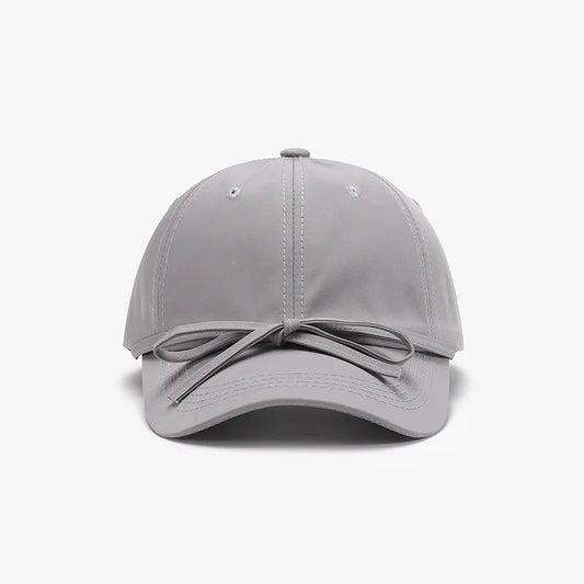 Tied Bow Cotton Baseball Cap Gray One Size Easy Apparels