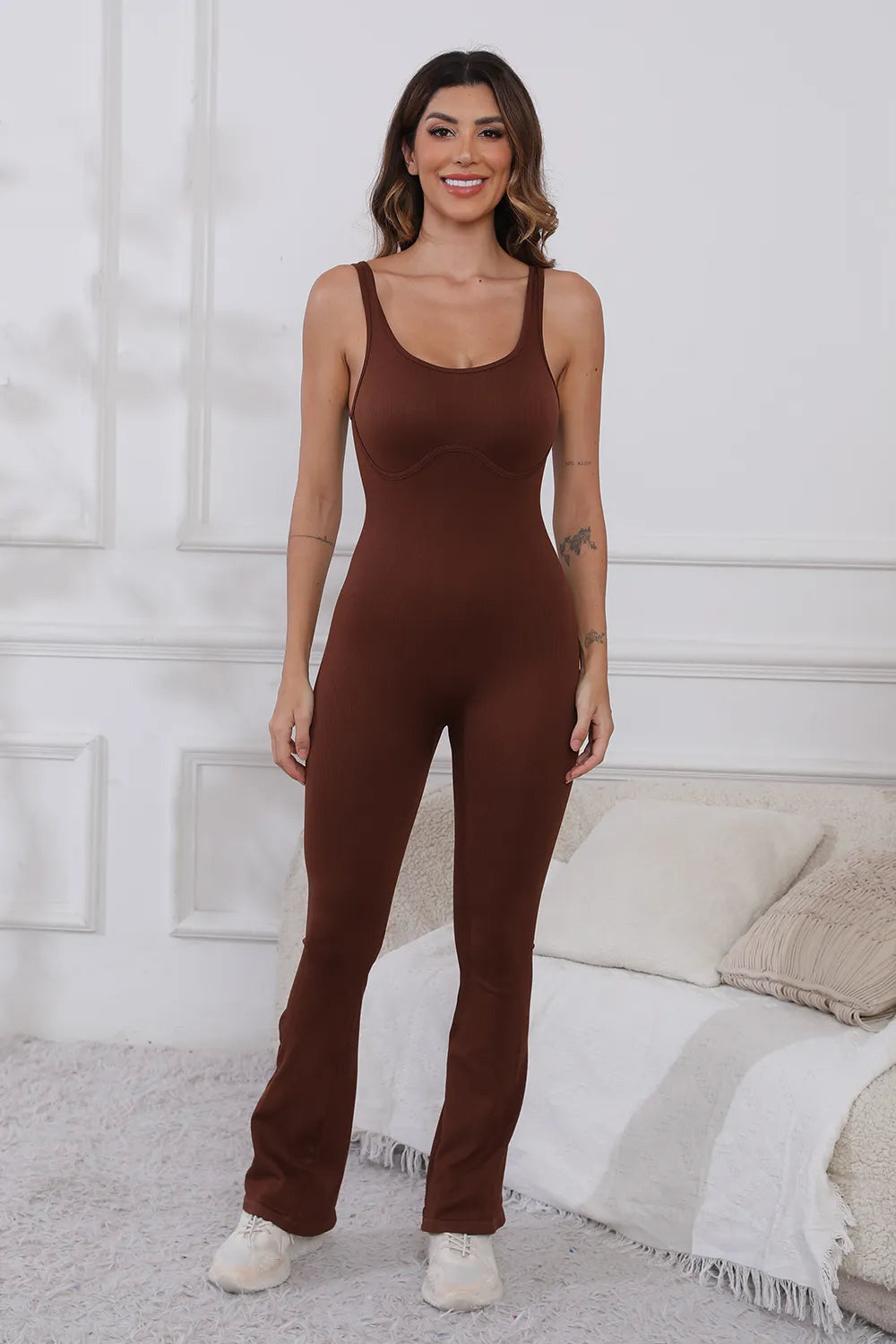 Scoop Neck Wide Strap Active Jumpsuit Easy Apparels