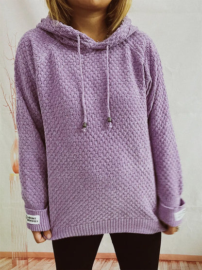 Drawstring Long Sleeve Hooded Sweater Lavender One Size Easy Apparels