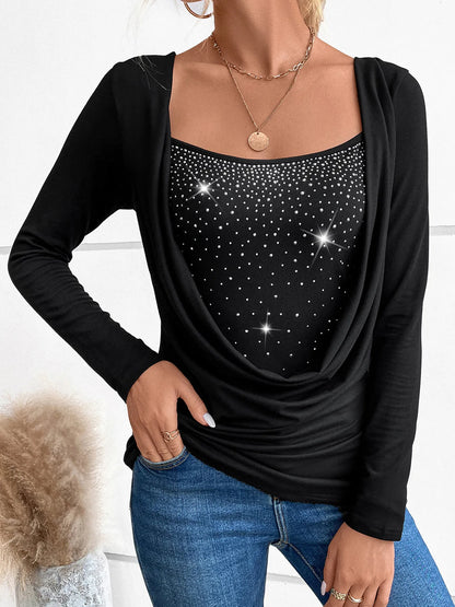 Trendsi Rhinestone Ruched Long Sleeve T-Shirt