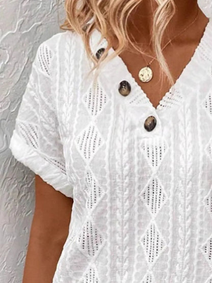 Trendsi Textured V-Neck Short Sleeve Top