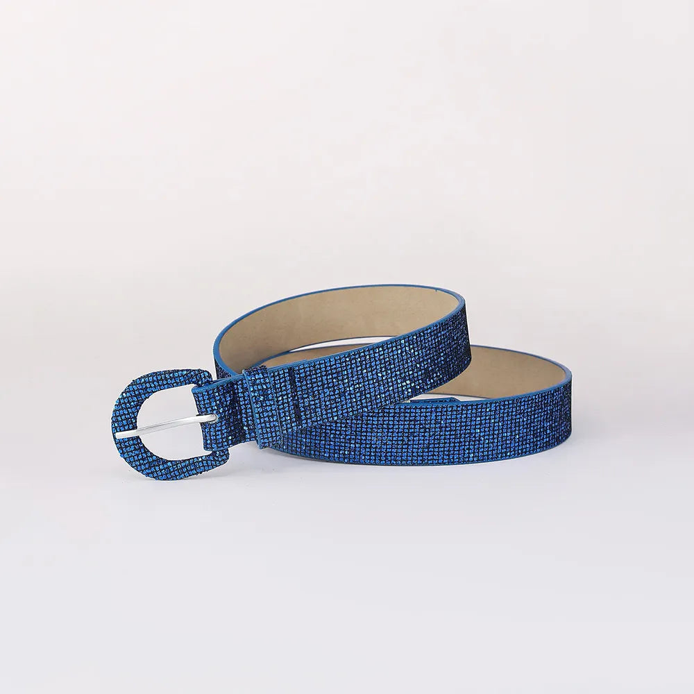Sequin PU Leather Belt Royal Blue Easy Apparels
