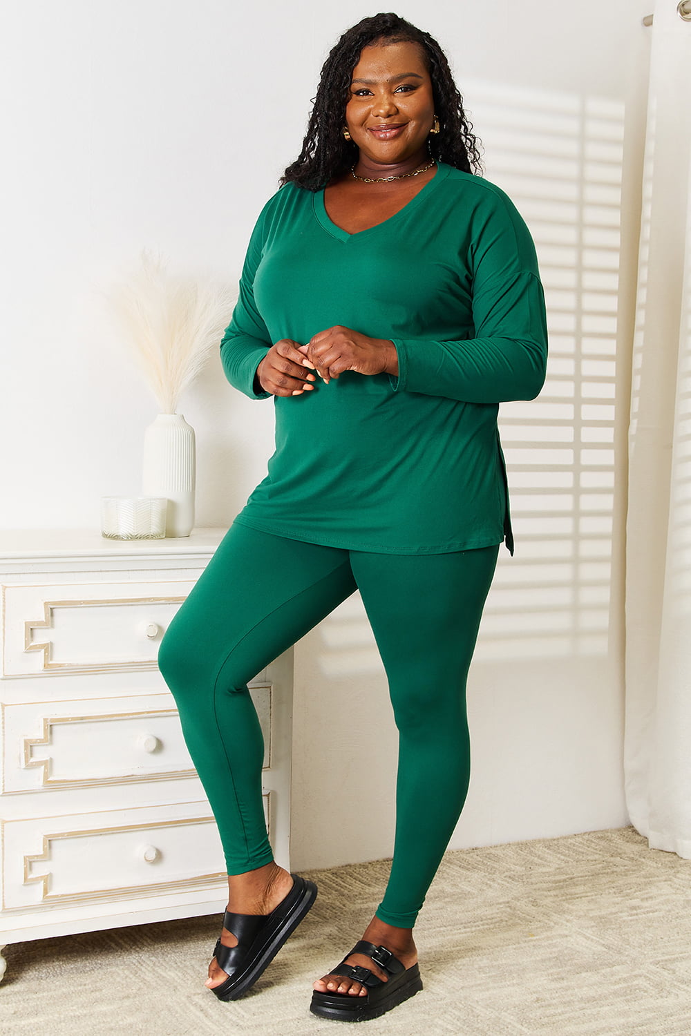 Zenana Lazy Days Full Size Long Sleeve Top and Leggings Set Easy Apparels
