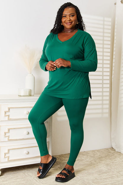 Zenana Lazy Days Full Size Long Sleeve Top and Leggings Set Easy Apparels