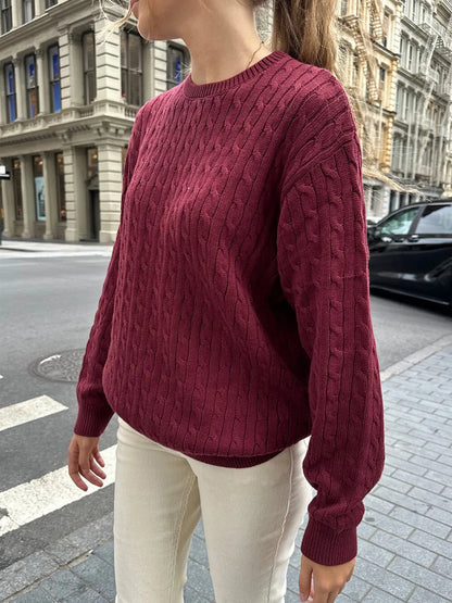 Trendsi Cable-Knit Round Neck Pullover Sweater