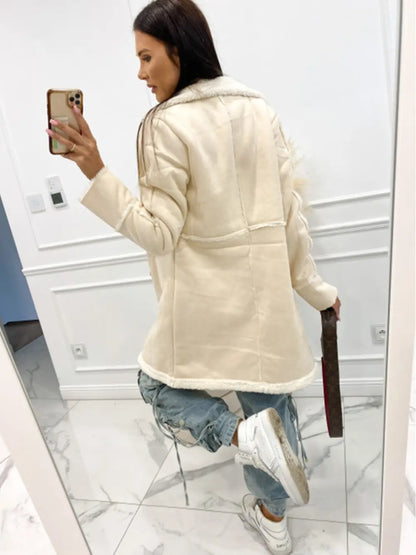 Lapel Collar Exposed Seam Buttoned Coat Easy Apparels