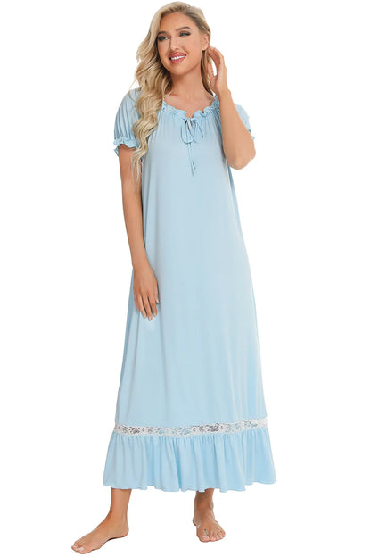 Lace Detail Short Sleeve Lounge Dress Easy Apparels