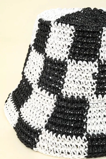 Fame Checkered Pattern Knit Bucket Hat Easy Apparels