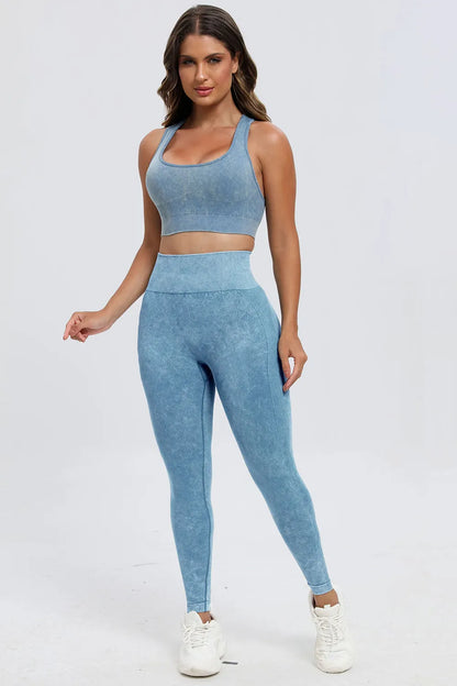 3 Piece Washed Square Neck Wide Strap Active Set Easy Apparels