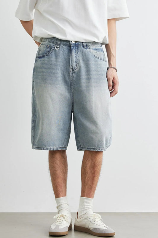 Men's Plus Size Relaxed Fit Wash Denim Shorts Blue Easy Apparels