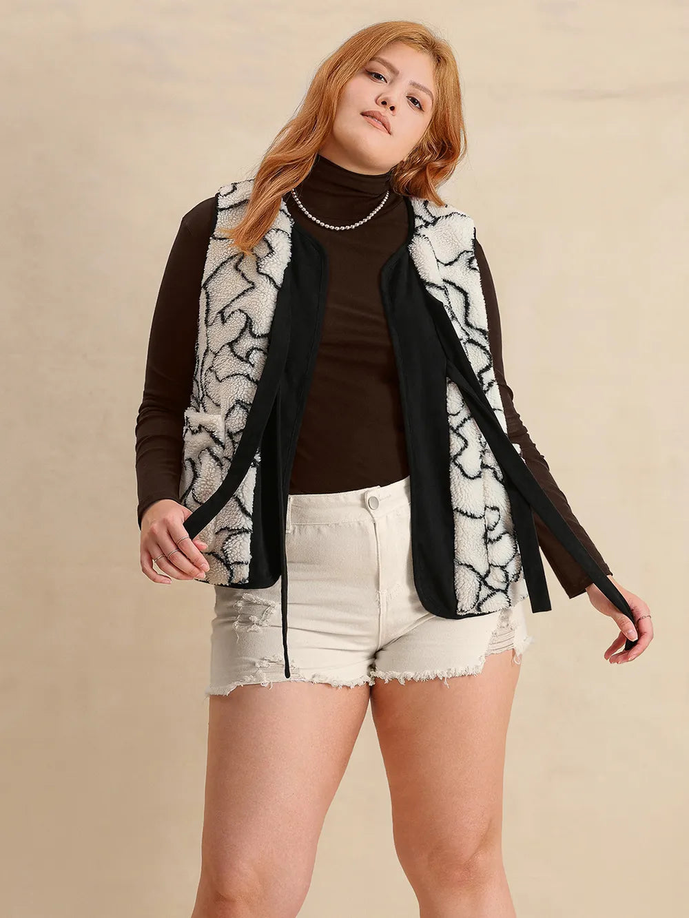 Plus Size Tied Sherpa Vest Coat with Pockets Easy Apparels