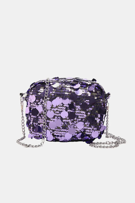 Sequin Chain Shoulder Bag Purple One Size Easy Apparels