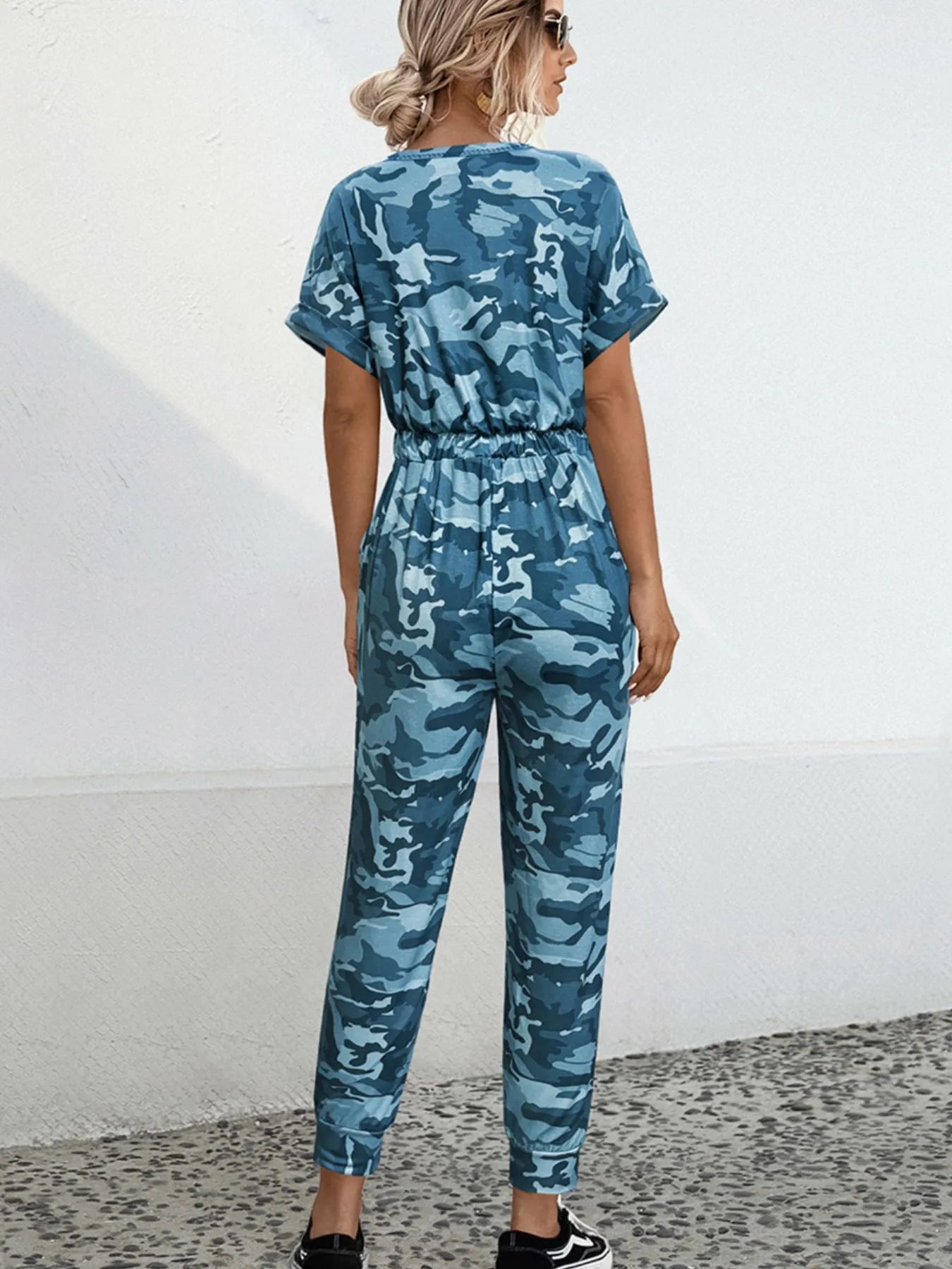 Drawstring Waist Short Sleeve Jumpsuit Easy Apparels