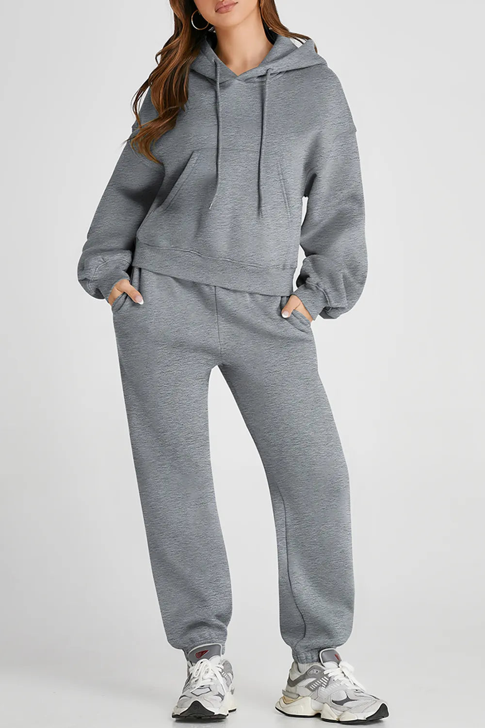 Dropped Shoulder Hooded Top and Pants Active Set Gray Easy Apparels