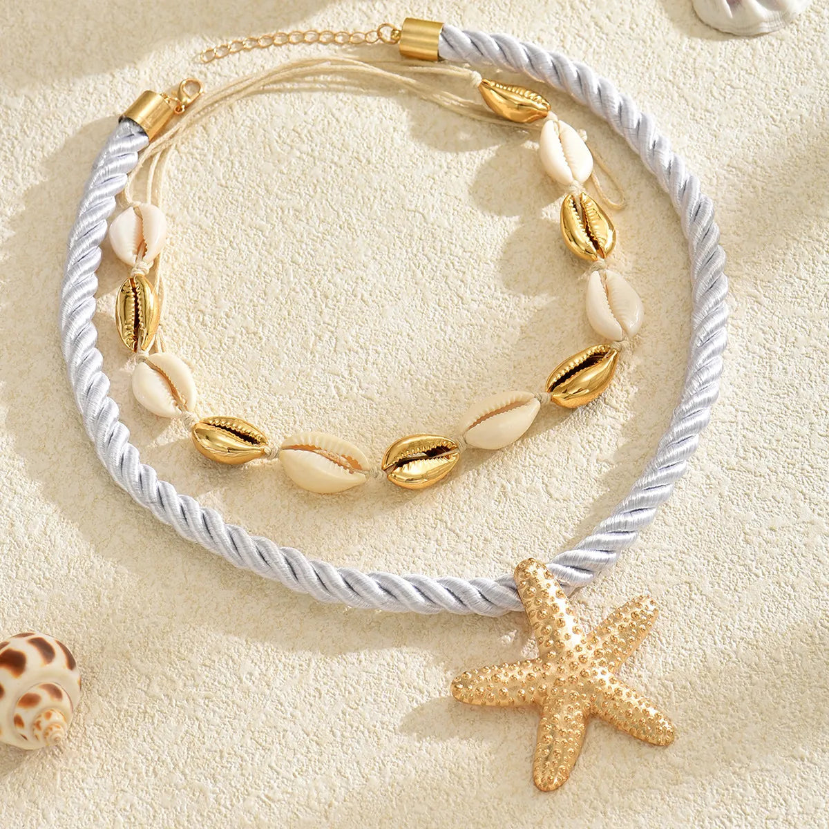 2-Piece Beaded Shell Starfish Rope Necklace Easy Apparels