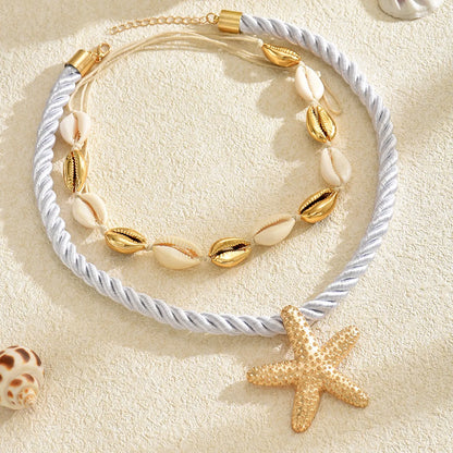 2-Piece Beaded Shell Starfish Rope Necklace Easy Apparels