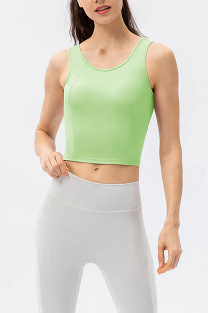 Round Neck Wide Strap Active Tank Green Easy Apparels