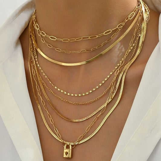 18K Gold-Plated Stainless Steel Multi-Layer Necklace Gold One Size Easy Apparels