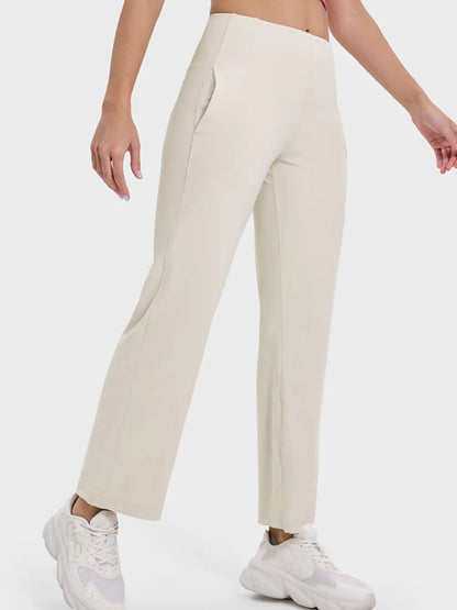 Millennia Pocketed High Waist Active Pants Beige Easy Apparels