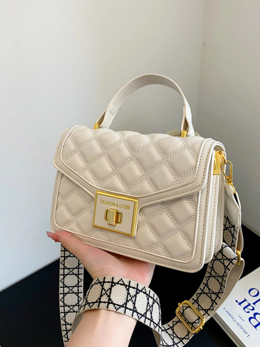 Quilted Adjustable Strap Shoulder Bag Beige One Size Easy Apparels