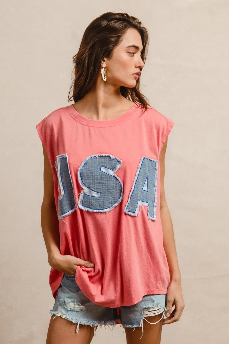 Trendsi BiBi Washed Jersey With Usa Patched Raw Cut Edge Detail
