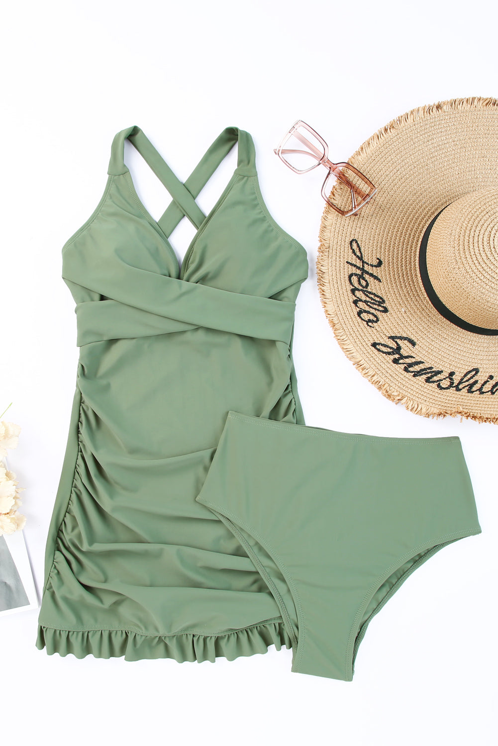 Tie Back Sleeveless Swim Dress and Bottoms Set Easy Apparels