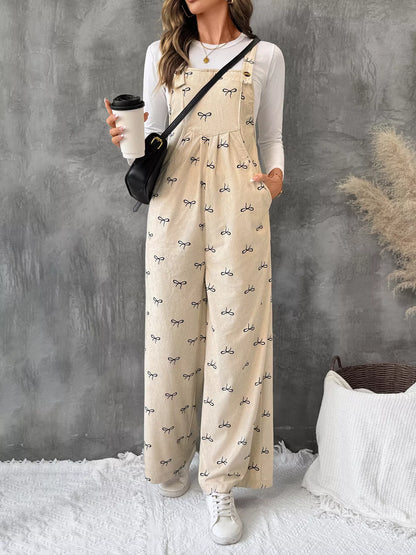 Bow Wide Leg Corduroy Overalls Easy Apparels