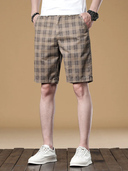 Men's Plaid Casual Shorts Khaki Easy Apparels