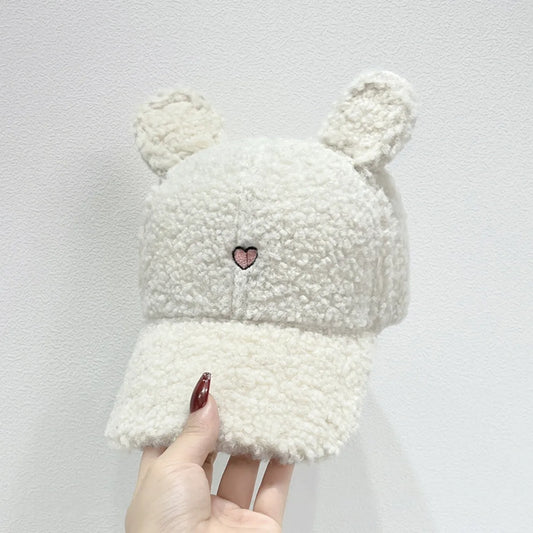Cute Fluffy Bear Ears Winter Hat Milky White One Size Easy Apparels