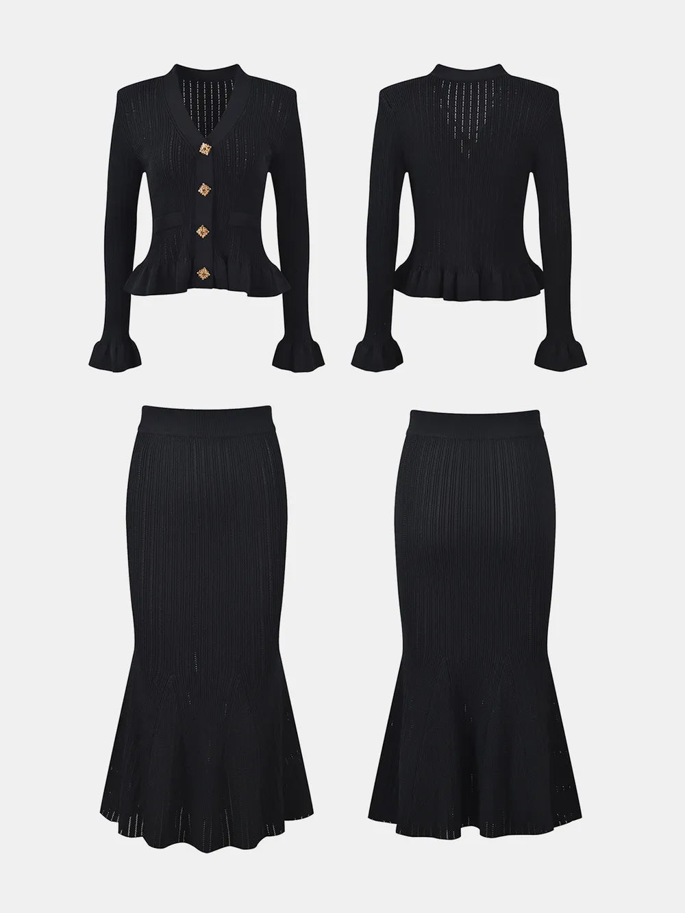 Ruffled V-Neck Top and Midi Skirt Sweater Set Easy Apparels