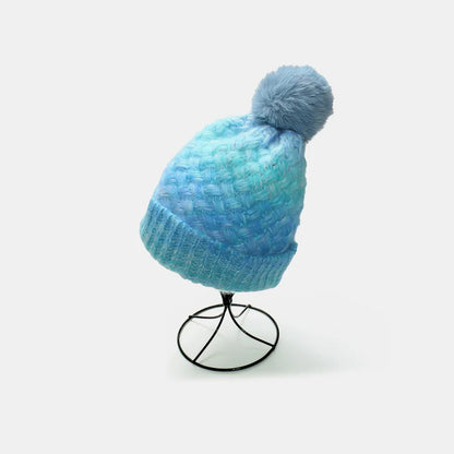 Gradient Knit Hat with Pompom Pastel Blue One Size Easy Apparels