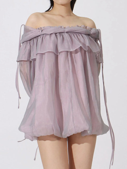 Trendsi Ruffled Off-Shoulder Flounce Sleeve Blouse Light Purple