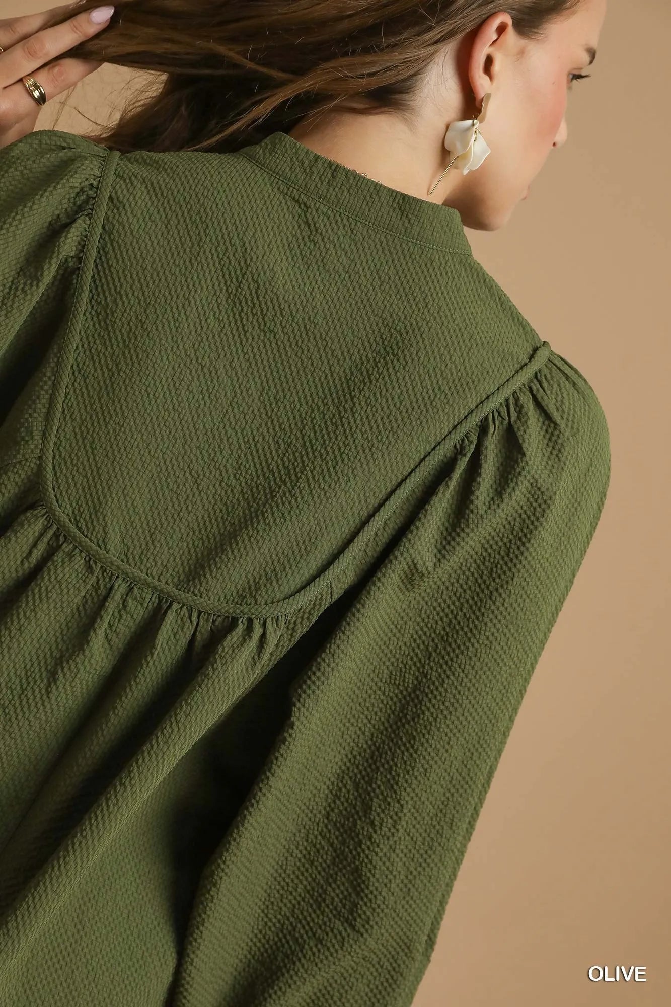 Trendsi Umgee Textured Notched Blouse with Balloon Sleeves