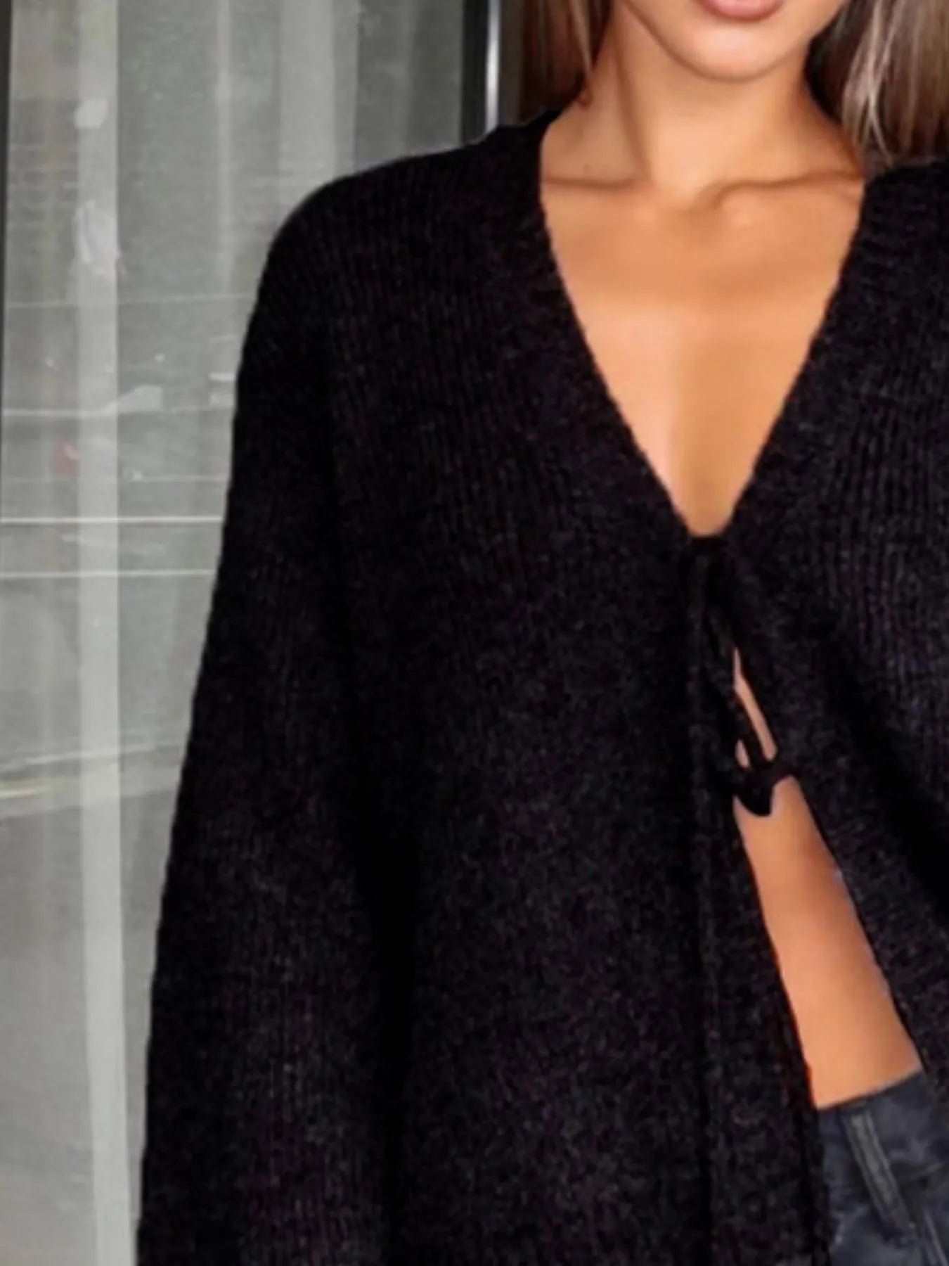 Open Front Tied Sweater Cardigan Easy Apparels